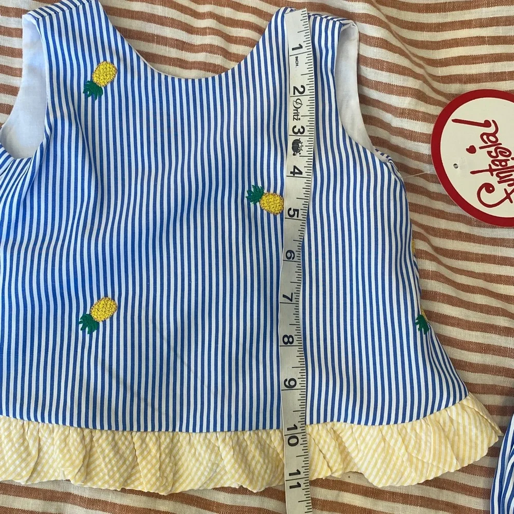 NWT Fantasia Too pineapple stripe blue summer two piece outfit 6 month short top